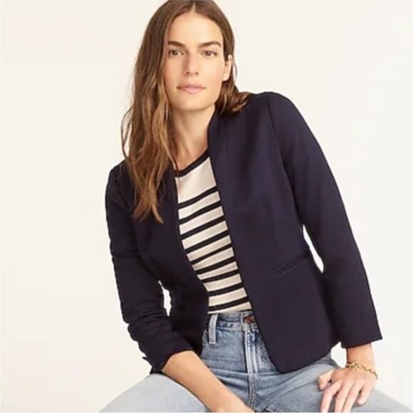 J. Crew‎ Going-Out Long Sleeve Blazer in Stretch Twill in Navy Blue Sz 8P NEW - Picture 1 of 13